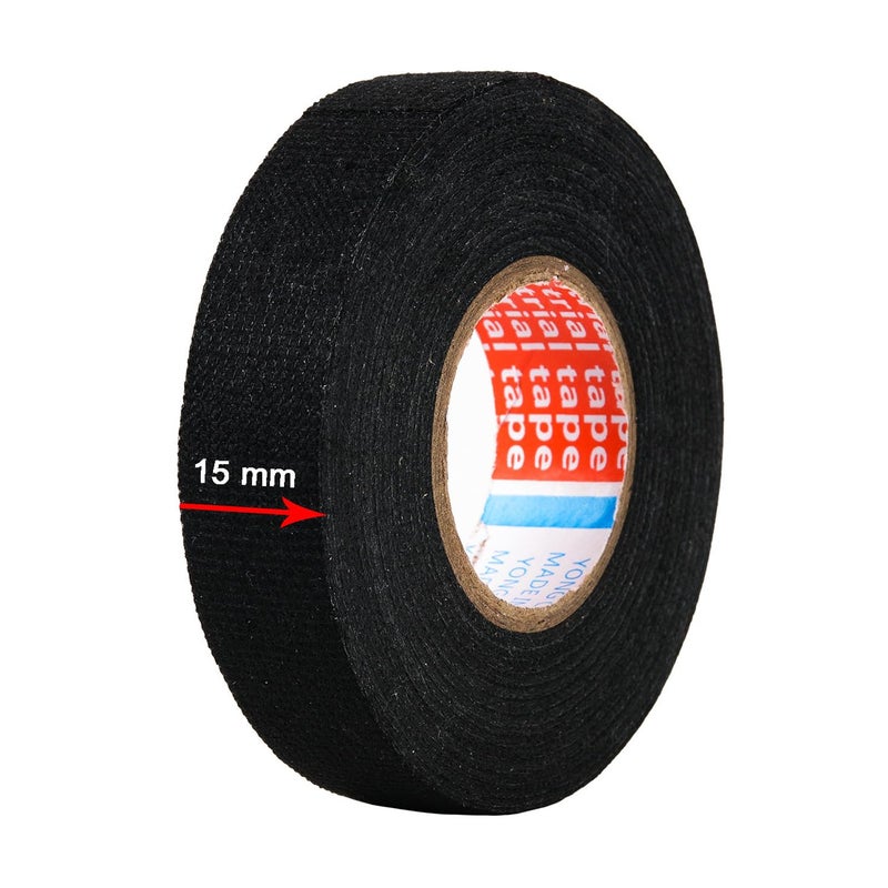 ZZJMCH 2 Rolls Black Wire Harness Cloth Tape, Speaker Wiring Harness Cloth Tape, for Automobile Electrical Wire harnessing Noise Dampening Heat Proof (Width: 15mm, Length: 50Ft) - Image 2